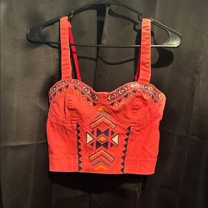 Flying Tomato Red Embroidered Crop Top